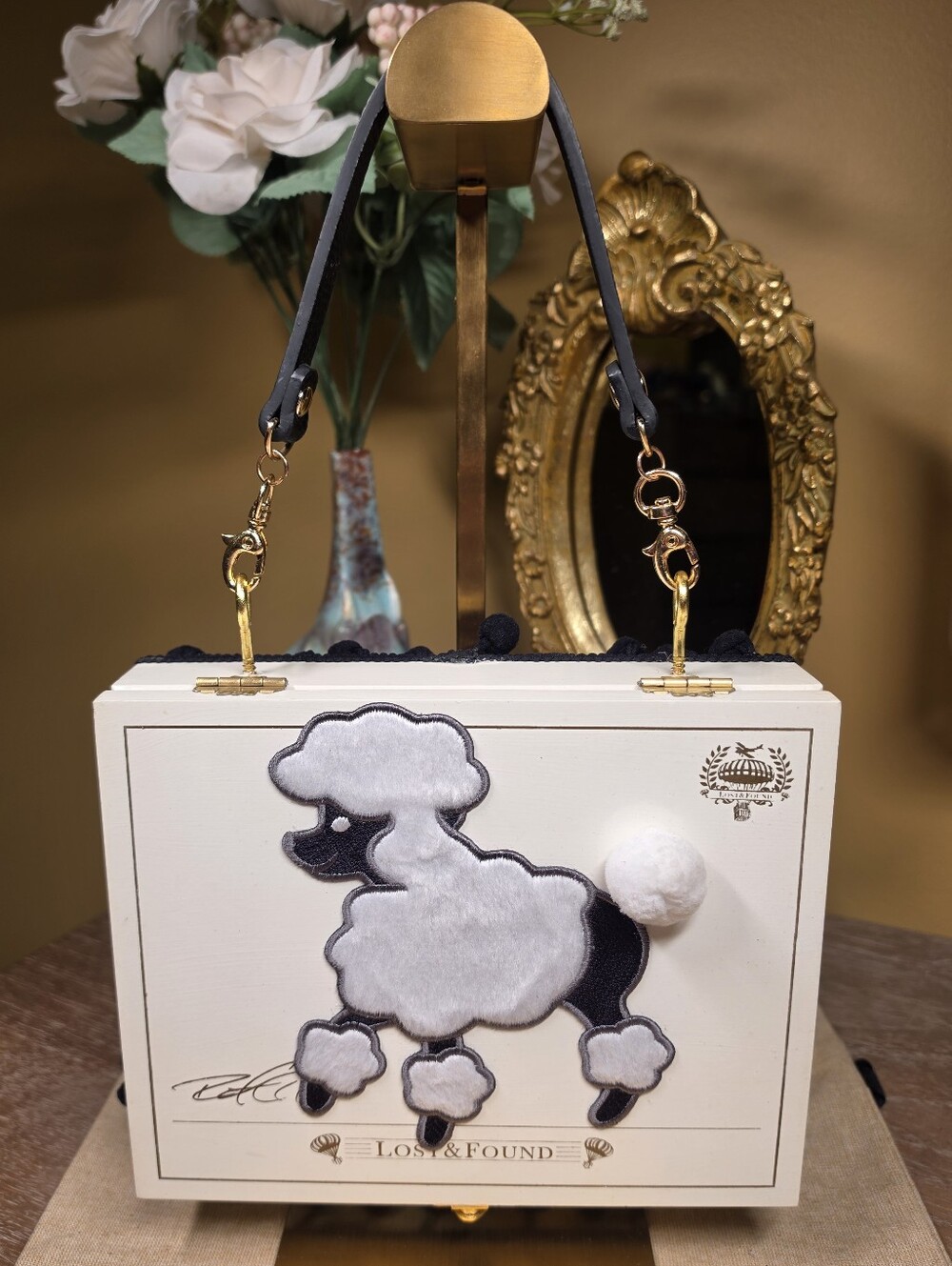 White Poodle Cigar Box Handbag - Lost & Found Handcrafted NWT!